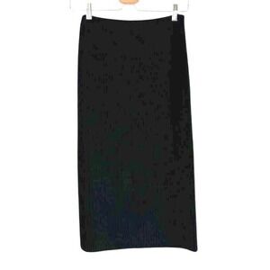 Eileen Fisher Merino Wool Knit Midi Skirt Italian Yarn Minimalist Black XS